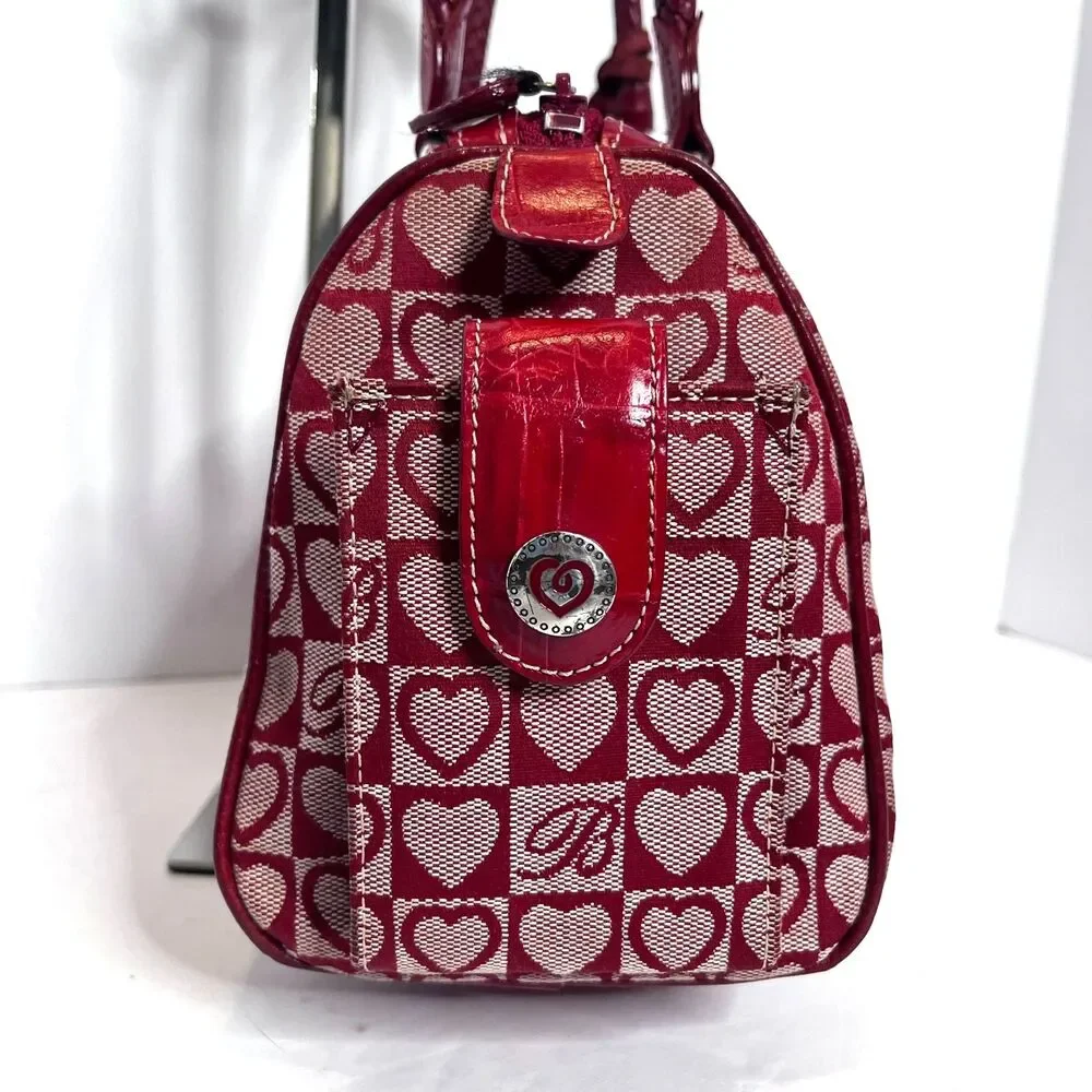Brighton Red Heart Canvas & Croc Embossed Leather Vtg Satchel